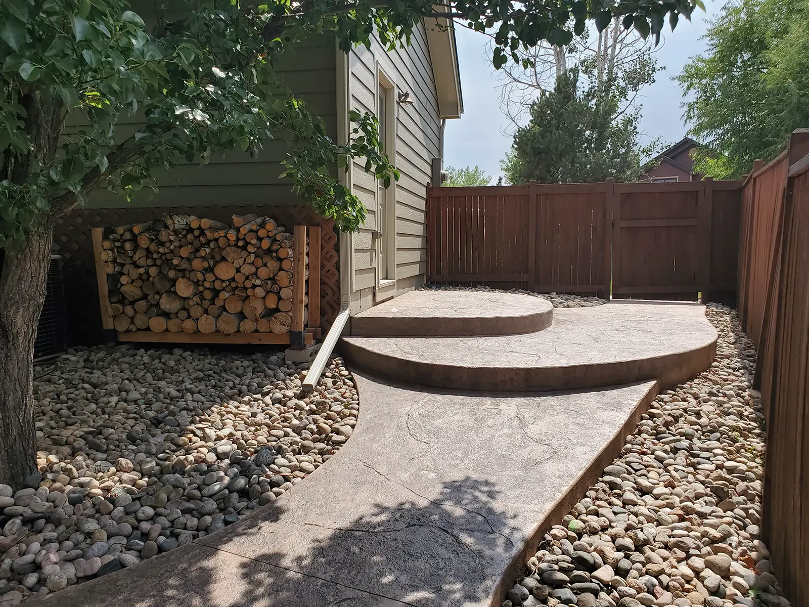 Stamped concrete walkway and patio